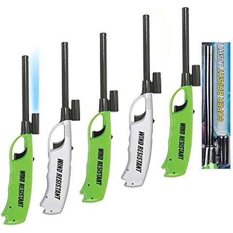 Elite Brands USA Windproof Jet Flame Long Neck Flash Light Multi Purpose Lighters, Ideal for Camping Hiking Fireplace BBQ Grilling Outdoor, Utility Lighters, Value Pack of 5 Cover