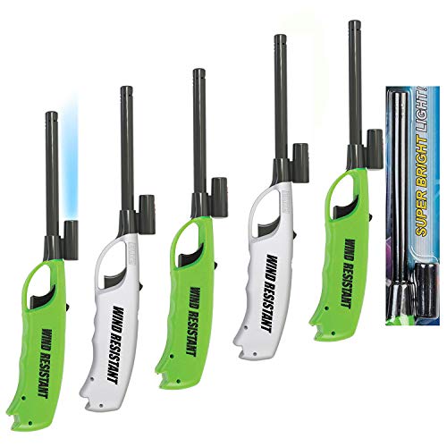 Elite Brands USA Windproof Jet Flame Long Neck Flash Light Multi Purpose Lighters, Ideal for Camping Hiking Fireplace BBQ Grilling Outdoor, Utility Lighters, Value Pack of 5