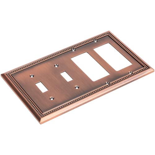Image of Sunken Pearls Decorative Wall Plate Switch Plate Outlet Cover (Double Toggle /Double Decorator, Antique Copper)