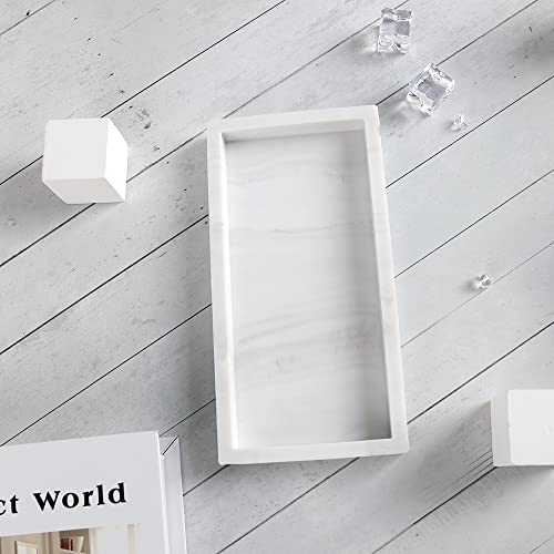 Janxin Silicone Bathroom Vanity Tray, Countertop Tray For Kitchen Sink Organization,Soap Dispenser Tray For Kitchen Decor,Key Trinket Ring Tray,Small 7.9" Tray (Marble White, Small) #TOP3