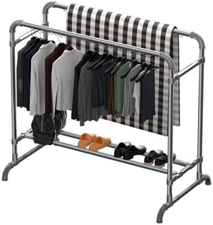 Freestanding Clothes Drying Rack with Double Rads and Adjustable Shoe Rack, Ideal for Coats, Skirts, Shirts, Sweaters, Shop Garment Rack（160cm）