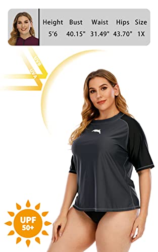 Halcurt Uv Protection Swim Shirts For Women Plus Size Short Sleeve Rash Guard 4X Grey #TOP2