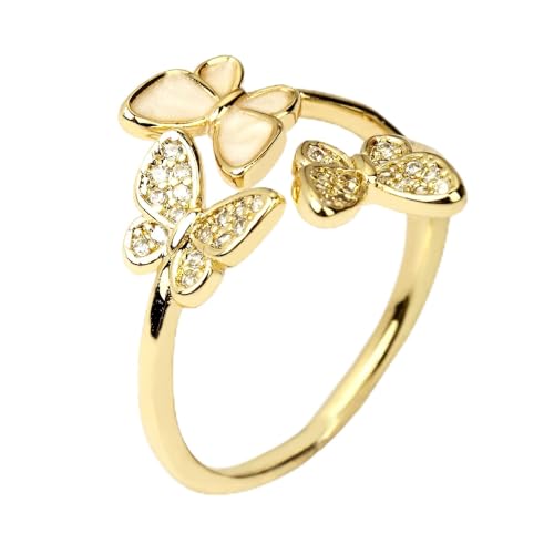 Z NEWDECO Open Butterfly Dainty Rings - 18K Gold Plated Cubic Zirconia Circle Rings Jewelry Accessory Gifts for Women