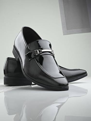 Image of San Frissco Men's Formal Loafers Leatherette Trending Glossy Shine Shoes,Semi Casual Cushioned Footbed Formal Shoes for Party, Slip-On Loafers, Lightweight and Comfortable Shoes