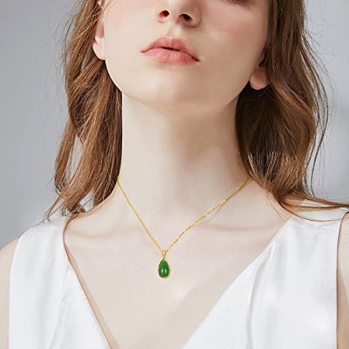 Blocaci Jade Necklace 14K Gold Green Jade Pendant Teardrop Necklace for Women 16"-18"2