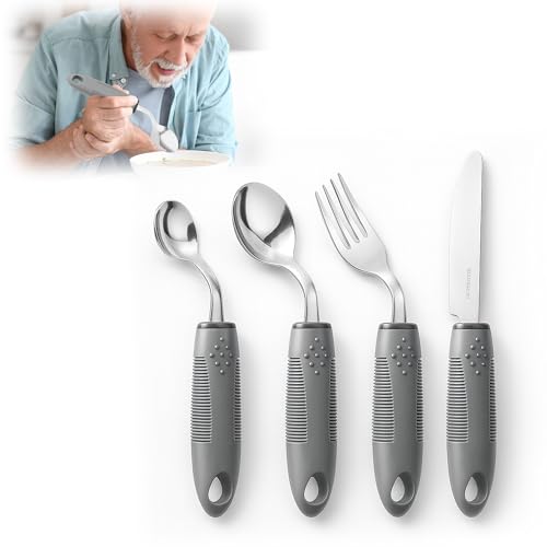4 Teiliges Parkinson Besteck für Behinderte: Parkinson Löffel Hochwertiger PP-Kunststoff und 2CR14-Edelstahl Ergonomische Esshilfen für Tremor...