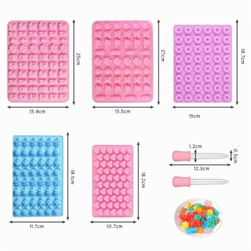 Miniatura 2 de Schyida 5 Moldes De Silicona Para Caramelos Y Chocolates Con 2 Cuentagotas Pequeñas Y 100 Bolsitas De Plástico Moldes De Silicona Para Hacer Gelatina En Formas De Animales Insectos Corazón Donuts