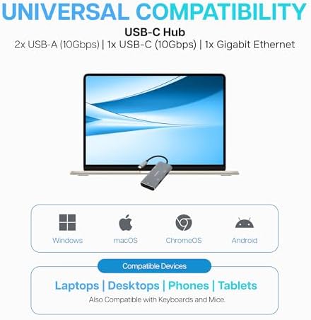 VisionTek USB-C Hub, 3-Port, Gigabit Ethernet Adapter, 10Gbps USB-C & USB-A — view 6