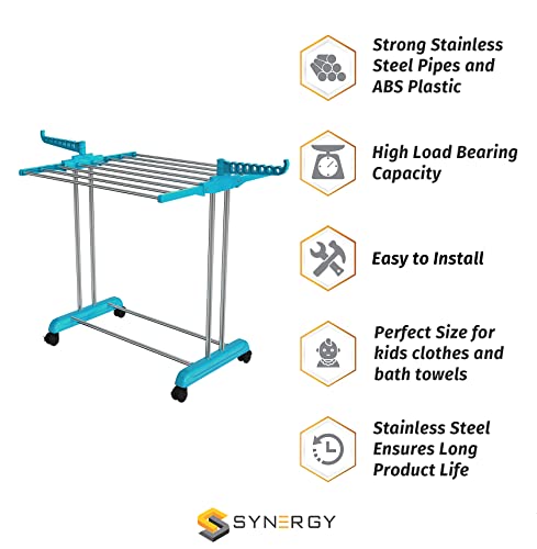 Image of Synergy - Premium Heavy Duty Stainless Steel Foldable Cloth Drying Stand /Clothes Stand for Drying /Cloth Stand /Clothes Dryer /Laundry Racks for Drying for Indoor /Outdoor /Balcony (1 Tier) - SY-CS19-L1