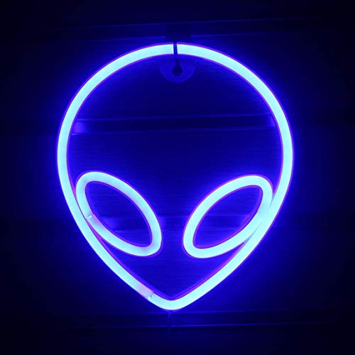 Nordstylee Alien Neon Segni a Led Alien Night Lights per il regalo dei bambini, festa di compleanno, Natale, gioco, ufficio, decorazione da parete per feste, regalo di colore blu