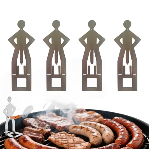 4 or 6 PCS Funny Hot Dog Holder and Sausage Stand-Hot Dog Grill Holder Man-Standing Man Sausage Barbecue Rack-Portable Reusable Stainless Steel Hotdog and Sausage Roaster for Camping, Spring Trip (4)