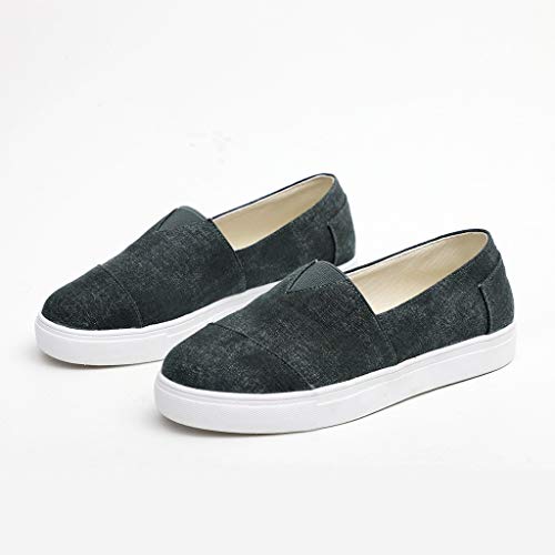 Womens Canvas Flat Loafers Slip-On Driving Shoes Comfort Cushioned Insole Athletic Running Tennis Sneakers (US:9, Black) - Thumbnail 7