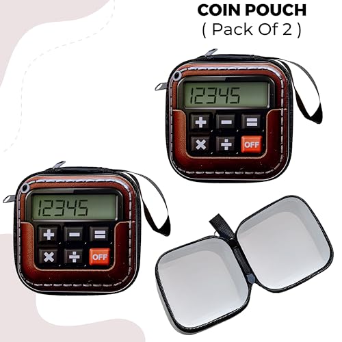 Image of Kraptick Multipurpose Coin Pouch - Compact Zipper Purse for Coins, Cash & Small Essentials Durable & Stylish Fabric Mini Organizer for Daily Use (Calculator Design) (Pack of 2)