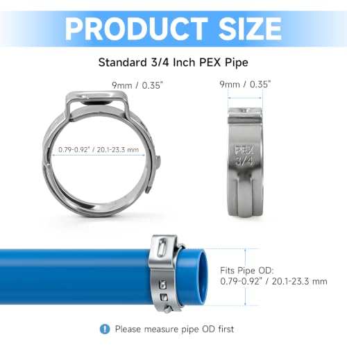 180PCS 3/4 Inch Single Ear PEX Cinch Clamps,304 Stainless Steel PEX Crimp Rings,Pipe Clips for Large Bore Home Plumbing & Radiant Heat PEX Tubing Fittings by PEROMI - Used condition - Image 2