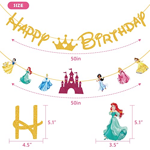 Enlsinr BN-PRINCESS-GOLD-A Birthday Banner For Girls, Princess Birthday Party Decorations Princess Dream Castle Fairy Themed Birthday Banner thumb #2