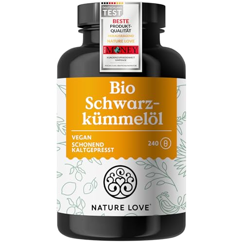 NATURE LOVE® Bio Schwarzkümmelöl - 240 allergenfreie, vegane Kapseln - hochdosiert: 1000mg pro Tagesdosis - davon 50% Linolsäure - kaltgepresst, aus Ägypten 1