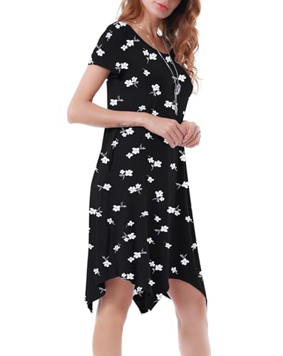 Image of Women Casual Loose Soft Crewneck Short Sleeve Pockets Swing T-Shirt Dress