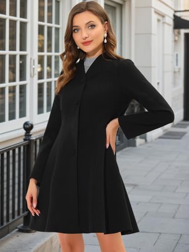 Allegra K Women's Single Breasted Coat A Line Mid-Long Peacoats Outerwear Winter Coats3