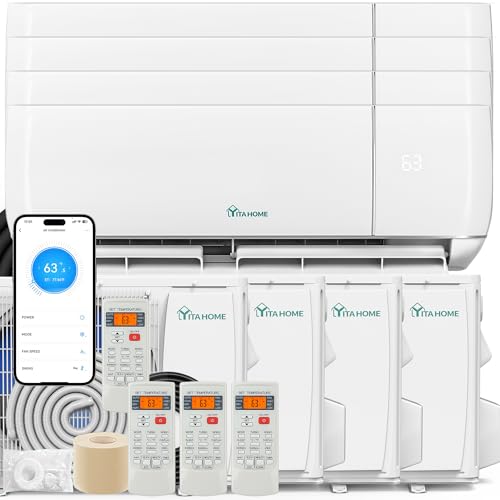 YITAHOME 4 Zone 48000 BTU Mini Split AC/Heating System, 20 SEER2 12000 BTU WiFi Enabled 115V Multi Zone Ductless Air Conditioner with 4 Outdoor Units, Enable Different Modes Simultaneously