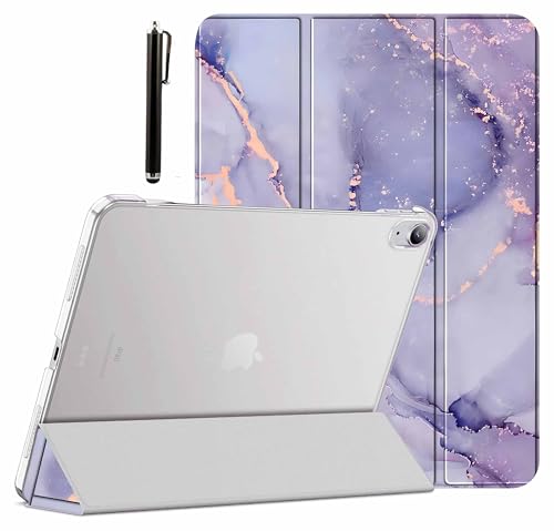 Image of ProElite Cover for Apple iPad (A16) 11th /10th Generation (2025 /2022) Cover Case, Transparent Smart case for iPad 11th /10th Gen 2025 /2022 (Supports Auto Sleep Wake) with Stylus Pen, Marble Purple