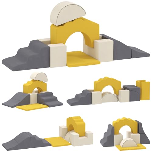 AIYAPLAY Parcours motricité bébé modulable, Blocs Mousse éducatifs, 7 pièces avec Housse Lavable en Velours, sécurité renforcé, Jeu de motricité...