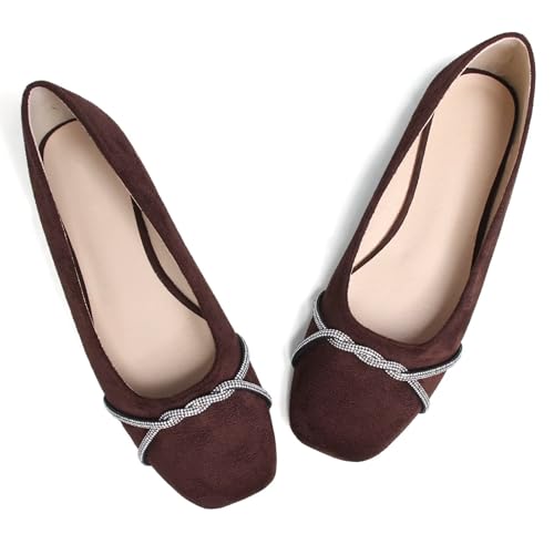 Image of TN TANGNEST Womens Casual Flats Chain Ballet Flats | Fashion Pointed Toe Rhinestone Flats, Comfort Slip On Dress Shoes for Business Work Office Wedding Party