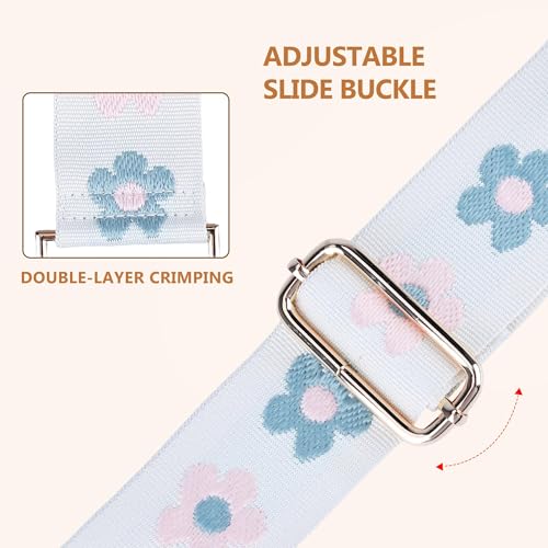 Image of Purse Strap, Adjustable Embroidery Flower 2 Inch Wide Purse Straps Replacement Crossbody for Women