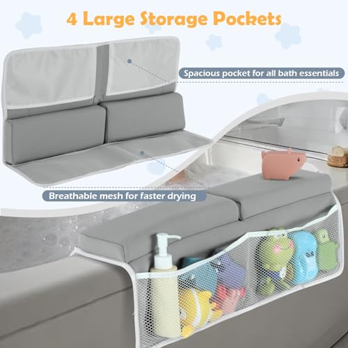 YUFIXO Baby Bath Kneeler and Elbow Rest Pad Set, 1.5 Inch Thick Memory Foam Soft Bath Kneeler with Bath Toys Organizer, Non-Slip, Quick-Dry, Foldable Kneeling Mat, Ideal Gift for Parents, Gray - Thumbnail 5