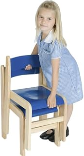 Primary Class Wooden Classroom Stacking Chairs (Pack of 2) Stackable Chairs Blue Seat Height 35cm
