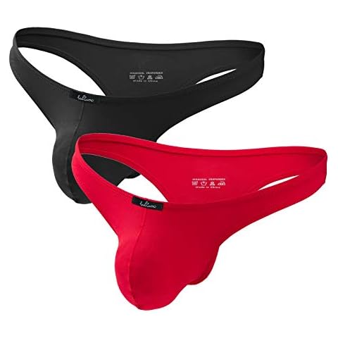 WLLWOO Men's Thongs Underwear, Low Rise Stretch Sexy Mesh G-String Quick Dry Jockstrap Athletic Supporters Multipack Black-red Cover