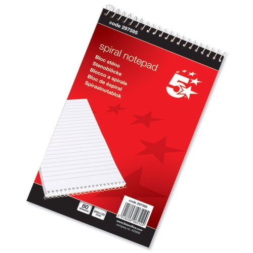5 Star Spiral Notepad Headbound Ruled 160 Pages 200x125mm [Pack 10] [per Pack: 10]