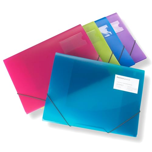 Rapesco 0719 Carpetas de Tres solapas A4+, Colores Surtidos Translúcidos, 5 Unidades