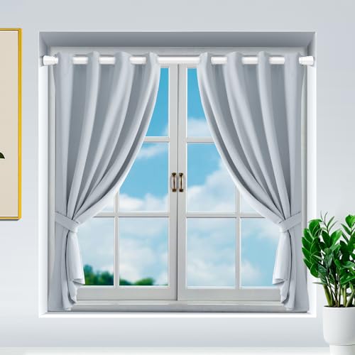 Image of MEXAU 2Pack Spring Tension Curtain Rod 27-50 inch White Small Tension Rod | Adjustable Curtain Rods No Dilling Extendable Spring Tension Rod Short Curtain Rod for Windows, Kitchen, Bookshelf, Closet