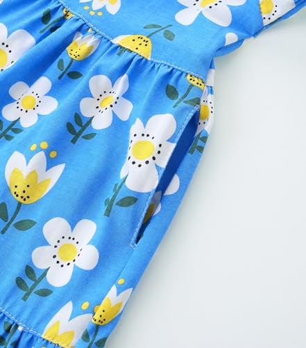 Bumeex Girl's Dresses Cotton Ruffle Sleeve Tiered Swing A-Line Cute Midi Casual Sundress