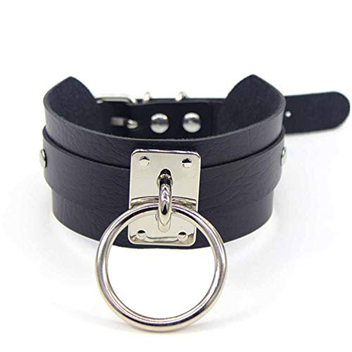 HoBST Gothic PU Leather Ring Choker Necklace for Women Girls Adjustable Collar Punk Pendant