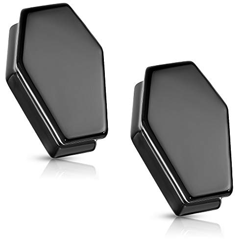 Pierced Owl Natural Obsidian Stone Black Coffin Shaped Double Flared Plug Gauges, Sold as a Pair