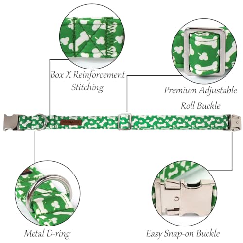 Lionet-Paws-St-Patrick-Green-Dog-Collar-Bone-Dog-Collar-for-Small-Dogs-Adjustable-Cotton-Clover-Pet-Puppy-Collars-for-Small-Dogs Lionet Paws St Patrick Green Dog Collar Bone Dog Collar for Small Dogs Adjustable Cotton Clover Pet Puppy Collars for Small Dogs