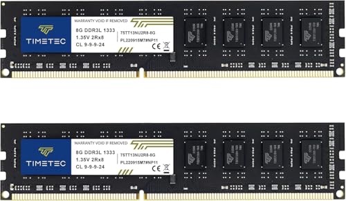 Image of Timetec Premium 16GB KIT(2x8GB) DDR3 / DDR3L 1333MHz PC3-10600 Non-ECC Unbuffered 1.5V / 1.35V CL9 2Rx8 Dual Rank 240 Pin UDIMM PC Desktop Computer Memory RAM Upgrade (16GB KIT(2x8GB))