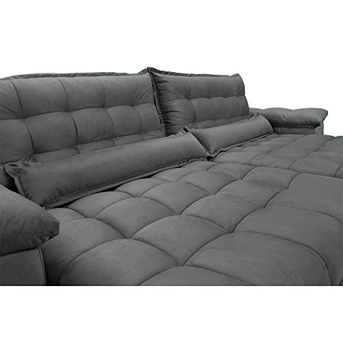 Sofá Retrátil e Reclinável 2,52m com Molas Ensacadas Cama Inbox Aconchego Tecido Suede Cinza