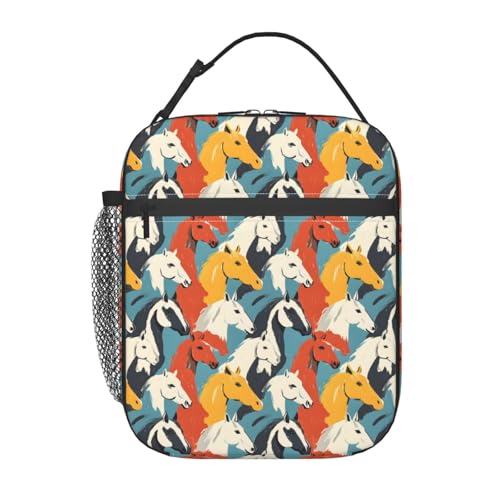 Horse Lunch Box Insulated Lunch Bag for kids Girls Boys Women,Reusable Lunch Box Containers for Women Men,Durable Cooler Tote Bag Lunchbox for...