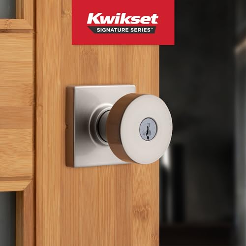 Image of Kwikset Pismo Entry Door Knob with Lock and Key, Secure Keyed Handle Exterior, Front Entrance and Bedroom, Satin Nickel, 10 Pack, Pick Resistant SmartKey Rekey Security and Microban