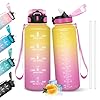 HoneyHolly Borraccia, 1.5L Borraccia Acqua, Borraccia Motivazionale con Cannuccia, Borraccia Palestra, A Prova di Perdita, Bottiglia Acqua per Scuola, Palestra, Campeggio, Ciclismo, Yoga