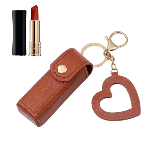 Pintalabios de piel, organizador de pintalabios para viajes, funda de lápiz labial portátil de piel sintética, elegante, con colgante de corazón, para Nou, Café, Fare riferimento alla descrizione,