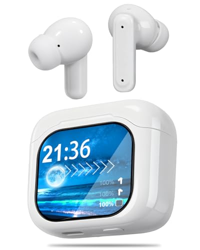 Canareen Écouteurs Bluetooth avec Écran Tactile, Écouteurs Intra-Auriculaires sans Fil Bluetooth 5.4, Intra-Auriculaires avec Réduction de Bruit ANC+ENC, Étanches IPX7, Blanc