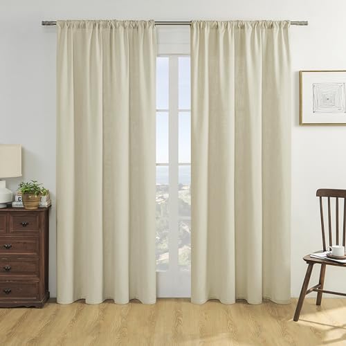 Image of Joydeco Linen Curtains, 90 Inch Length, 2 Panels Set for Living Room, Light Filtering
