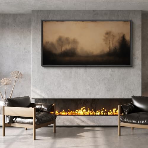 Image of MUDECOR Extra Large Framed Canvas Print Wall Art Misty Forest Trees Moody Brown Landscape Antique Retro Ready to Hang Painting for Living Room Bedroom Multi-Sizes - 60 inchx30 inch