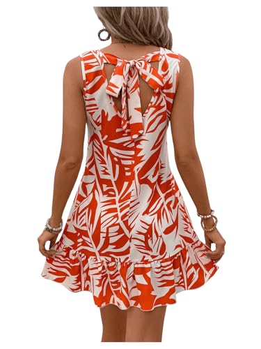 Image of SOLY HUX Women's Boho Knot Back Sleeveless Swing Shift Dress Flounce Ruffle Hem Summer Dresses