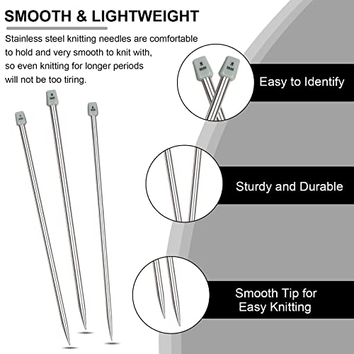 Aeelike LIKEBZZY00041 11 Pairs Knitting Needles Set - 10 Inches Stainless Steel Metal Knitting Needle Single Point Knitting Needles thumb #2