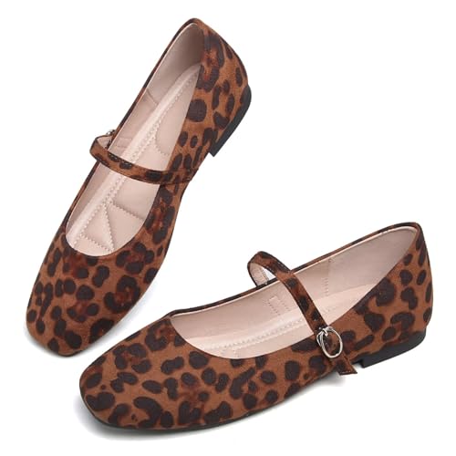 Image of TN TANGNEST Leather Flats for Women Retro Mary Jane Flats | Comfortable Square Toe Slip On Flats with Buckle Strap, Soft Work Flats Office Shoes