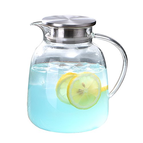 WarmCrystal, Glass Pitcher with Lid for Cold Water, Juice, Coffee, Lemonade and Wine